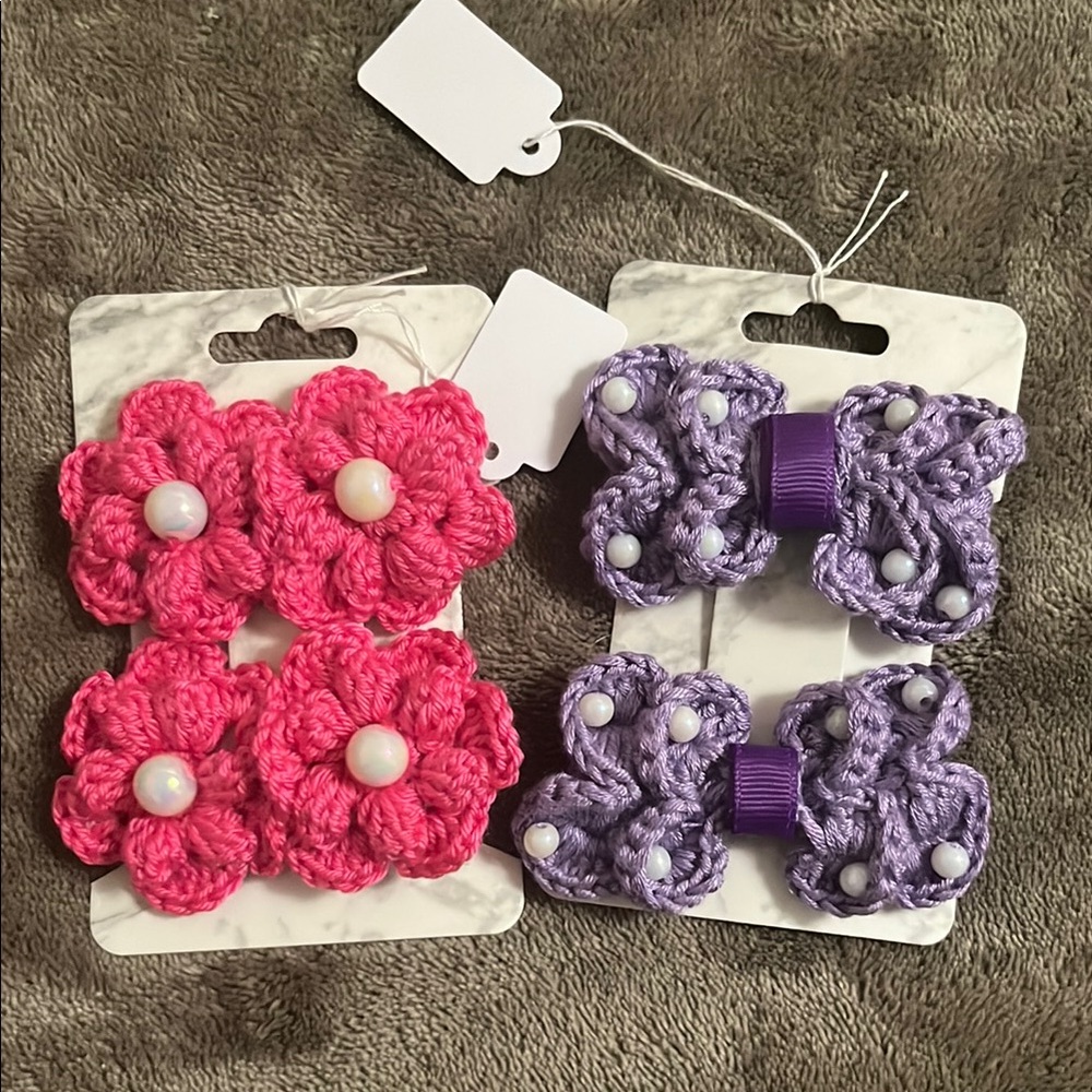 Pink and Purple Hair Accessories Set with Bows made with love 💗